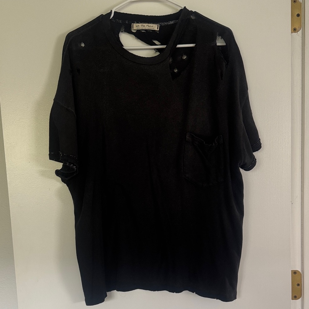 We The Free Black Distressed Short Sleeve Tee